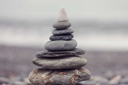 pebble beach and gray spa stonesの写真素材