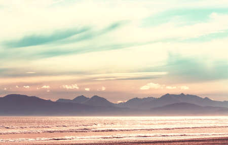 Amazing natural landscapes in New Zealand. Mountains lake at sunset.の写真素材