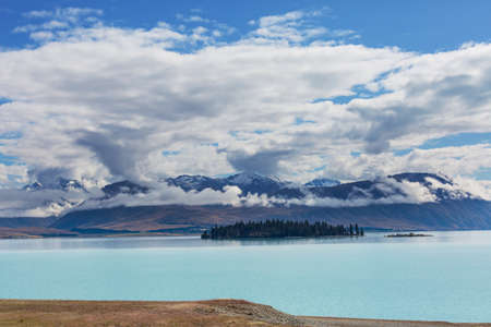 Amazing natural landscapes in New Zealand. Mountains lake at sunset.の写真素材