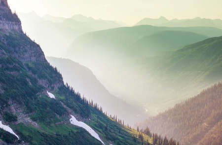 Picturesque rocky peaks of the Glacier National Park, Montana, USA. Beautiful natural landscapes.の写真素材