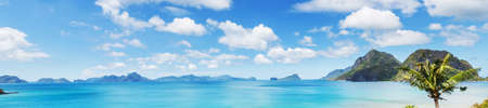 Amazing scenic view of sea bay and mountain islands, Palawan, Philippines holiday serenity beautiful tropical natureの写真素材