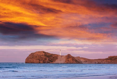 Lighthouse in Pacific coast, New Zealandの写真素材