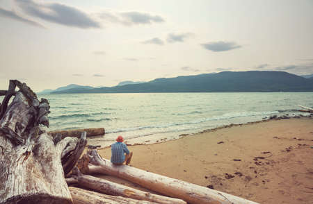 Beautiful shoreline at sunset in Bella Coola, Canada
