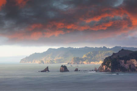 Beautiful landscapes it the Ocean Beach, New Zealand. Inspiring natural and travel backgroundの写真素材