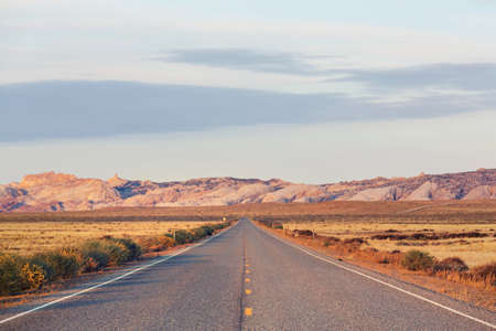 Road in the prairie country. Deserted natural travel background.