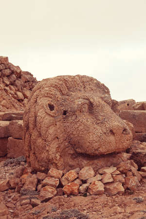 Statue on Mount Nemrut in Turkeyの写真素材