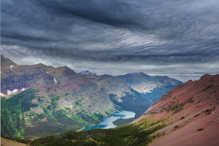 Picturesque rocky peaks of the Glacier National Park, Montana, USA. Beautiful natural landscapes.の写真素材