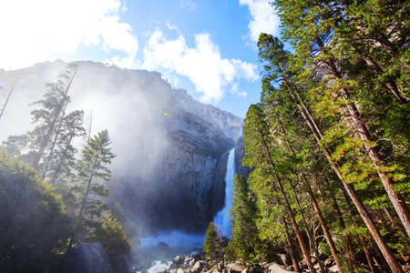Waterfalls in  Yosemite National Park, Californiaの写真素材