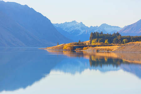 Amazing natural landscapes in New Zealand. Mountains lake.