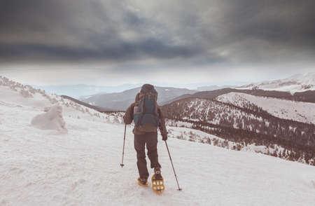 Hikers in the winter mountainsの写真素材