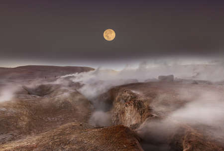 Geysers Sol de Manana in Bolivia. Unusual natural landscapesの写真素材
