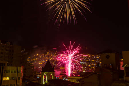 Firework in the night La Paz,  Boliviaの写真素材