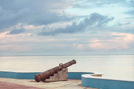 Colonial cannon in seafront in Campeche, Mexico