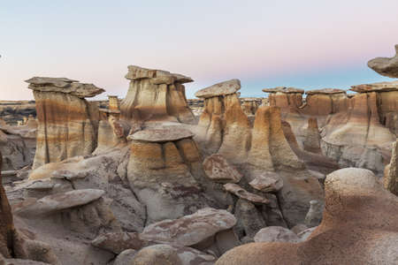 Unusual desert landscapes in Bisti badlands, De-na-zin wilderness area, New Mexico, USAの写真素材