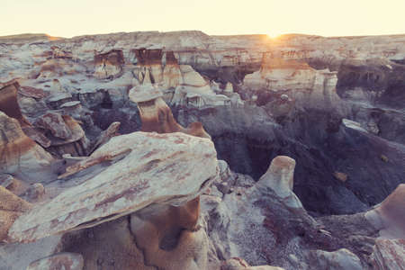 Unusual desert landscapes in Bisti badlands, De-na-zin wilderness area, New Mexico, USAの写真素材