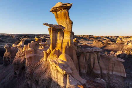 Unusual desert landscapes in Bisti badlands, De-na-zin wilderness area, New Mexico, USAの写真素材