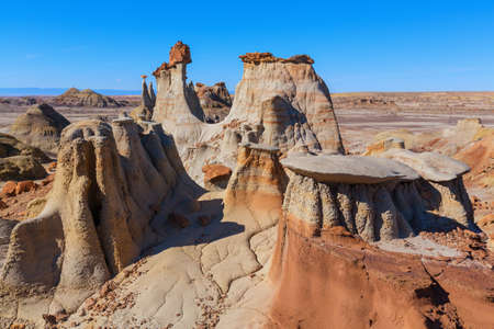 Unusual desert landscapes in Bisti badlands, De-na-zin wilderness area, New Mexico, USA