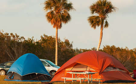 Tents in the camping in green meadow, Florida, USAの写真素材