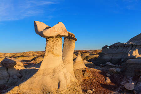 Unusual desert landscapes in Bisti badlands, De-na-zin wilderness area, New Mexico, USAの写真素材