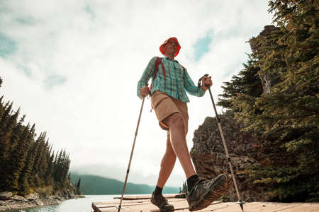 Man in a hike in the summer mountains. Beautiful natural landscapes.の写真素材