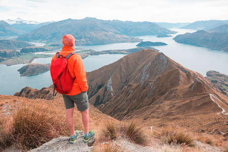 Hiking and tramping in New Zealand. Travel and adventure conceptの写真素材