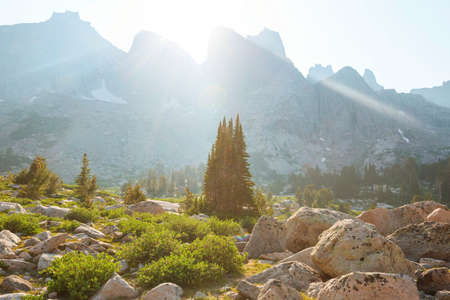 Hike in Wind River Range in Wyoming, USA. Autumn season.の写真素材