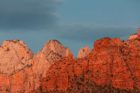 Zion National Park. Beautiful unspiring natural landscapes. Peak in Zion Park at sunset.の写真素材