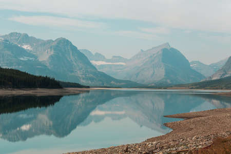 Picturesque rocky peaks of the Glacier National Park, Montana, USA. Beautiful natural landscapes.の写真素材