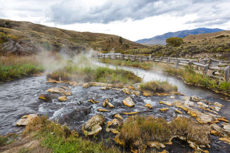 Hot creek in Sierra Nevada mountains, California, USAの写真素材