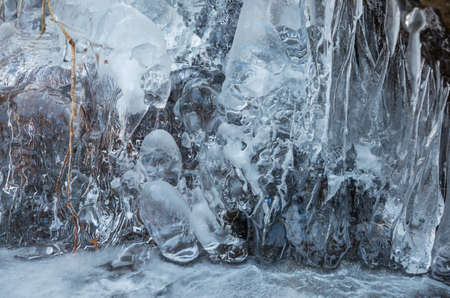 Closeup of beautiful frozen  waterfall