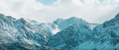 Beautiful nature scene in early winter mountains. Sierra Nevada landscapes. USA, California. Travel and winter vacation background.の写真素材