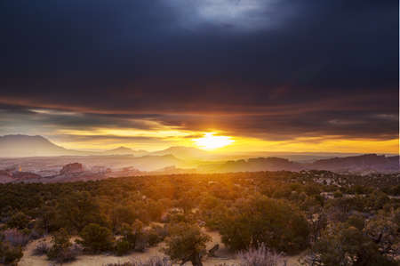 Scenic Sunset in the mountains. Beautiful natural background.の写真素材