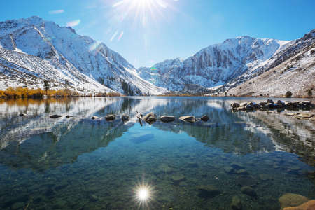 Beautiful nature scene in early winter mountains. Sierra Nevada landscapes. USA, California. Travel...