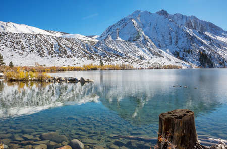 Beautiful nature scene in early winter mountains. Sierra Nevada landscapes. USA, California. Travel...