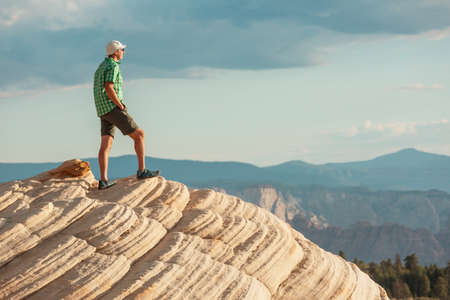 Hike in the Utah mountains. Hiking in unusual natural landscapes. Fantastic forms sandstone...