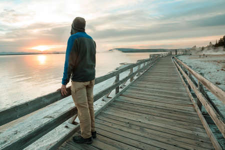 Tourist in Yellowstone National Park, USAの写真素材