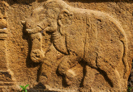 Carving in buddhist temple Buduruvagala, Sri Lankaの写真素材