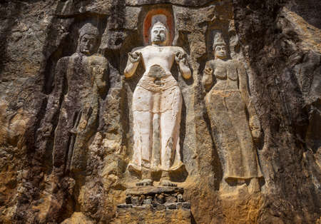 Carved Buddhist Sculpture Rock in Buduruvagala (UNESCO World Heritage Site),  Sri Lanka, South Asiaのeditorial素材