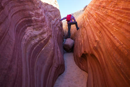 Slot canyon in Grand Staircase Escalante National park, Utah, USA. Unusual colorful sandstone...