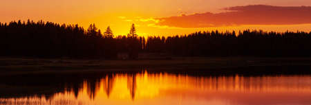 Sunset scene on the lake at sunset autumn nature landscapesの写真素材