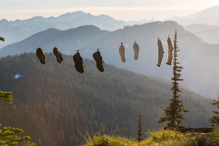 Dry footwear  in a hike in the spring mountains.の写真素材