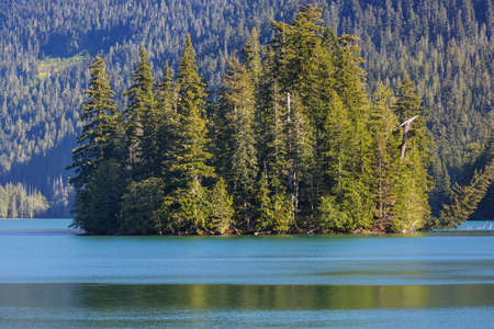 Serenity lake in the mountains in summer season. Beautiful natural landscapes.の写真素材