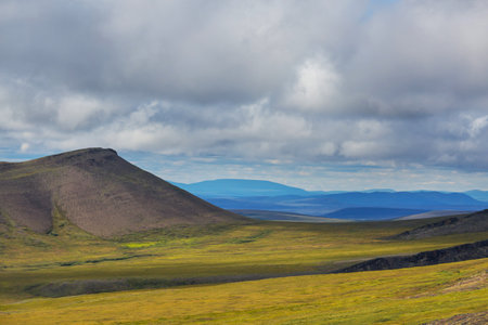 Tundra landscapes above Arctic circle along Dempster highway, Canadaの写真素材