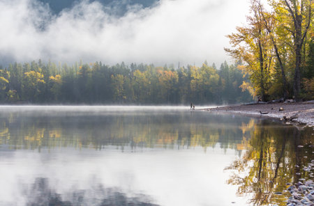 The beautiful lake in Autumn seasonの写真素材