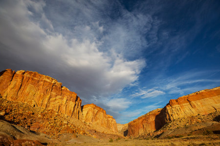 Unusual natural landscapes in Capitol Reef National Park, Utahの写真素材