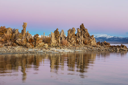 Unusual Mono lake formations at the sunriseの写真素材