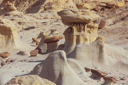 Unusual desert landscapes in Bisti badlands, De-na-zin wilderness area, New Mexico, USAの写真素材