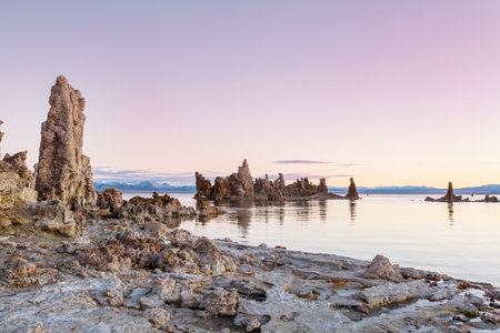 Unusual Mono lake formations at the sunriseの写真素材