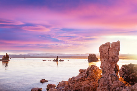 Unusual Mono lake formations at the sunriseの写真素材