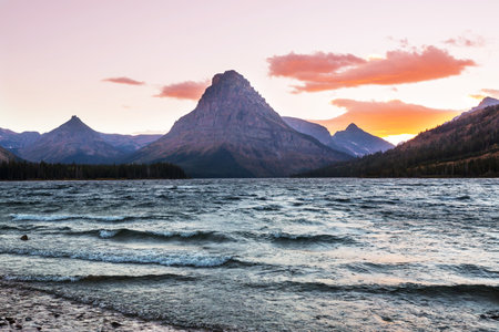 Picturesque rocky peaks of the Glacier National Park, Montana, USA. Beautiful natural landscapes.の写真素材